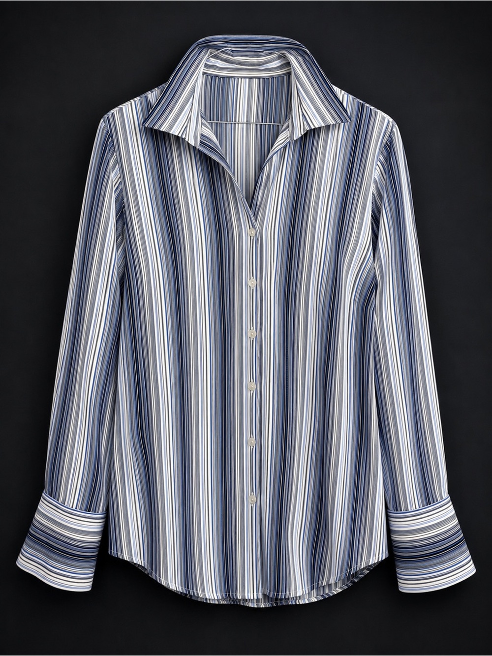 A Vintage inspired Blue & White Striped Button-Up Blouse Size M